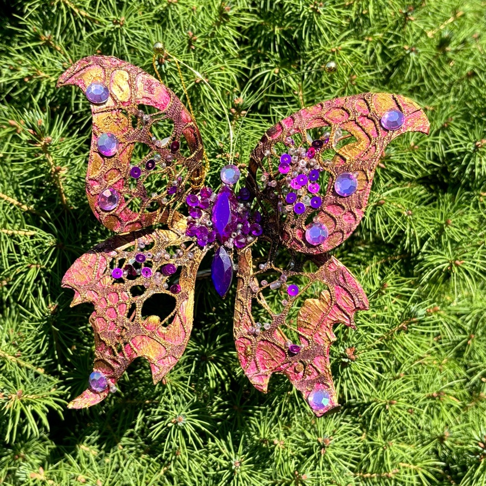 Pier 1 Imports Butterfly Clip Ornament Purple Rhinestones 5”